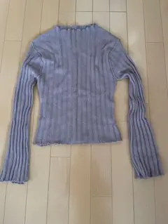 リブ編みグレー長袖ニットセーター　カスタネ