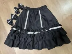 キャサリンコテージ スカート＆リボンクリップ2個 3点セット 黒 [140]