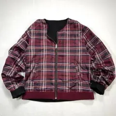DRESKIP 【M】ノーカラーリバーシブルブルゾン ジャケット 黒 チェックのサムネイル