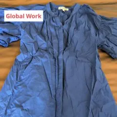 GLOBAL WORK 半袖シャツワンピース ネイビー