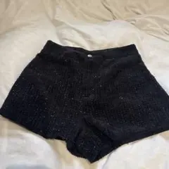黒 ラメ入り ツイード風ショートパンツ M