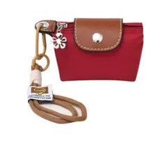 ナイロン製ミニ財布 花のチャーム付　レッド　赤　ナイロン製鞄ロープストラップ付き