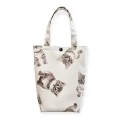 トートバッグ エコバッグ サブバックハンドメイド 猫 猫柄 生成り地×赤茶