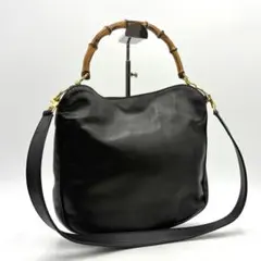 GUCCI 2way レザー バンブー ショルダーバッグ ブラック