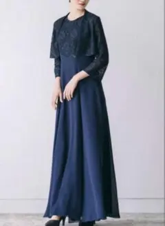 極美品✨ノンプレステージ　マザーズドレス　フォーマル　結婚式　ネイビー　マキシ丈