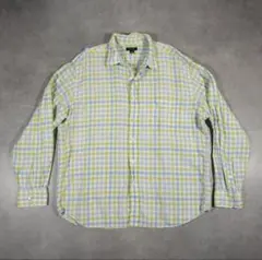 90s J.CREW ヴィンテージ リネンシャツ XL チェック 春色