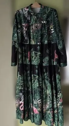 ボタニカル柄グリーン系フリーサイズロングワンピース