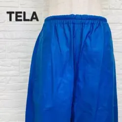 TELA レザーパンツ 青 羊革 ウエストゴム ポケット有 テーパード風