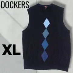 DOCKERS 黒紺 アーガイル ニット ベスト XL