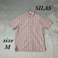 サイラス (M) チェック柄 スタンダードカラー 半袖 ワイシャツ ロゴ刺繍のサムネイル