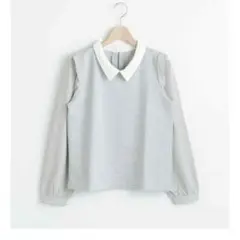 袖異素材衿付プルオーバー