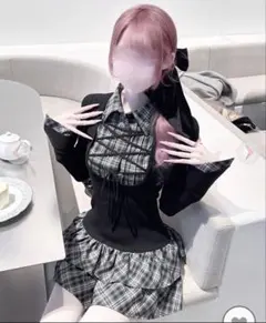 HONEYMEW ビッグリボンチェックアンサンブルプリーツワンピース F