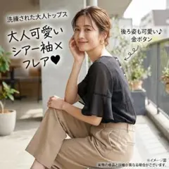 Andemiu アンデミュウ シアー袖 ブラウス 黒 F バックボタンのサムネイル