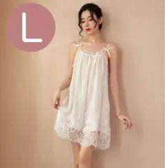 セール★白♡L ベビードール　セクシーランジェリー　キャミソール　レース　韓国