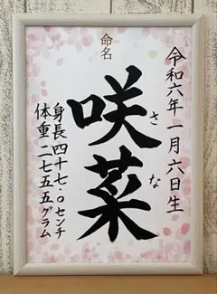 手書きオーダー命名書　ピンク　お七夜　出産祝い