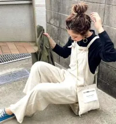 リネンサロペット オールインワン レーヨン グレージュ ベージュ ブラック