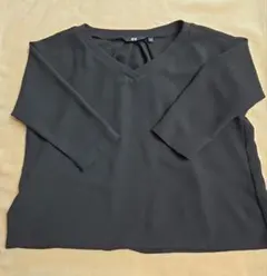 ユニクロ五分袖Vネックチュニックトップス黒 Sサイズ