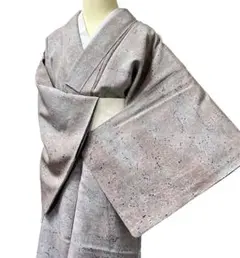 T76着物 ちりめん　小紋 袷　手缝い　暈し　正絹