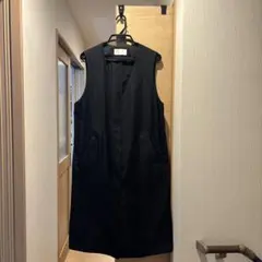 自由区 Vネック ロングベスト ジレ ブラック