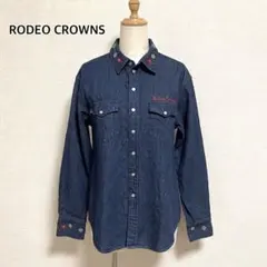 RODEO CROWNS デニムシャツ M 長袖 花柄 刺繍 ロデオクラウンズ
