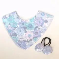 202 ガーゼ ベビースタイ 花柄ブルー 姉妹リンクコーデ 出産祝い  セット