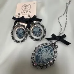 ❤️未使用タグ付き❤️カメオロングネックレス&額縁リボンイヤリング