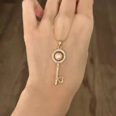 ジルコン パール ハート ペンダント 鍵 ネックレス メッキ チェーン付き