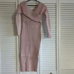 オフショルダー リブ編み ニットワンピース M