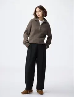 GU ブラッシュドワイドテーパードパンツQ 黒　M