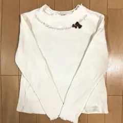 メゾピアノ ニット セーター 140 刺繍 リボン オフホワイト 良品