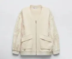 ZARA ニットボンバージャケット エンブロイダリースリーブ M