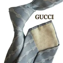 GUCCI グッチ　水色　グレー 丸柄　ストライプ柄　シルク スーツ　ネクタイ