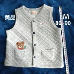 美品 niki house ベビーベスト Mサイズ 80~90 グレー クマ刺繍