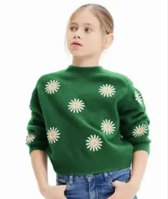 デイジー柄 緑色 セーター