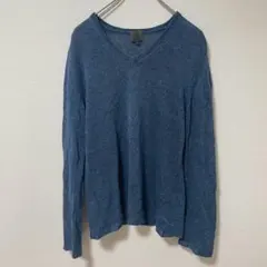 ck calvin klein Vネックサマーニット　長袖　リネン素材　青　M