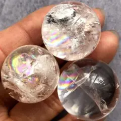 【限定特価！虹入り！3個セット】天然石　アイリスクォーツ　水晶　丸玉 60