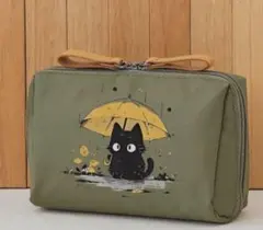 猫柄化粧ポーチ　グリーン