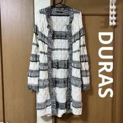 DURAS 編み込みニットカーディガン ホワイト×ブラックのサムネイル