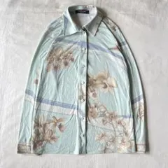 【高級】LEONARD シャツ 長袖 シルク混 ミントグリーン 総柄 花 日本製のサムネイル