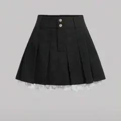SHEIN 黒 プリーツスカート 金ボタン レース