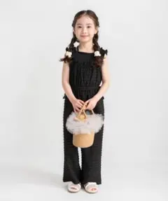 branshes 【おそろい】カットジャガードサロペット　ブラック　130