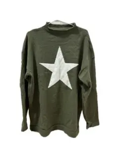 オリーブグリーン 星刺繍 ニットセーター 長袖