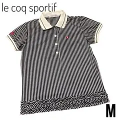 美品　ルコックスポルティフ 半袖ポロシャツMストライプ　フリル マリンスタイル