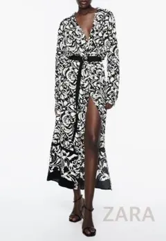 【新品タグ付】ZARA ザラ　プリントシャツワンピース　XS 花柄　ブラック