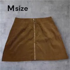 SHEIN コーデュロイ ミニスカート ブラウン M タイト フロントジッパー