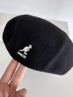 KANGOL カンゴール ハンチング 黒 M ウール ロゴ 刺繍 ベレー帽 春