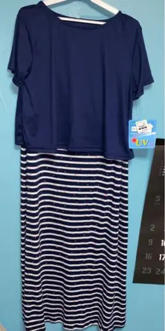 UV加工付き授乳口付きボーダーワンピース M