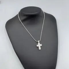 21ヴィンテージ スワロフスキー　シルバー系 クロス型ペンダント ネックレス
