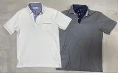 THE SHOP TK 남성용 폴로 셔츠, 2개 세트, 화이트 및 그레이, 플라이 칼라 2개