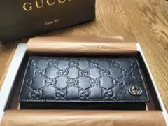 GUCCI ブラック レザー 長財布 GGパターン